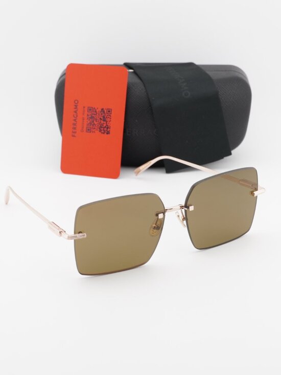 Salvatore Ferragamo SF311S 780 Square Rimless Sunglasses - Gold / Brown main image 7